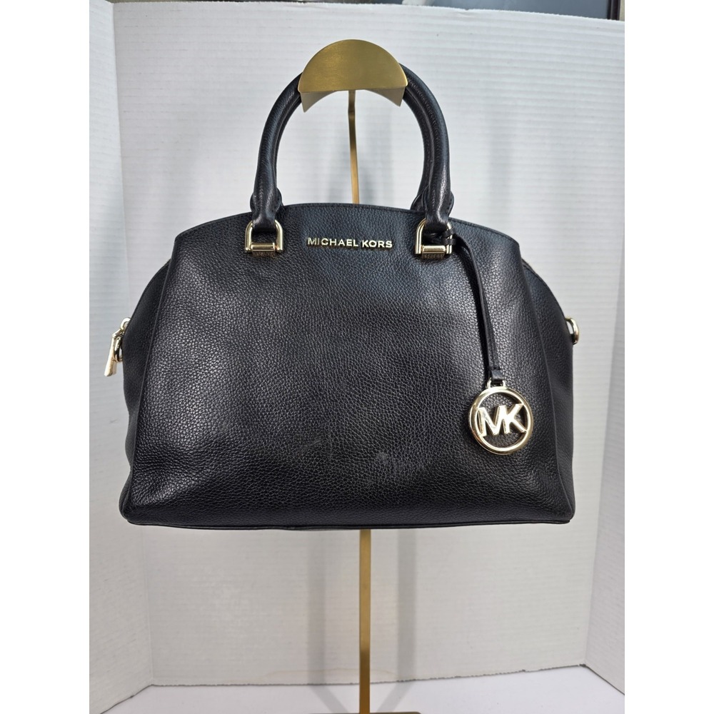 Michael Kors‎ Maxine medium pebbled leather dome satchel in black